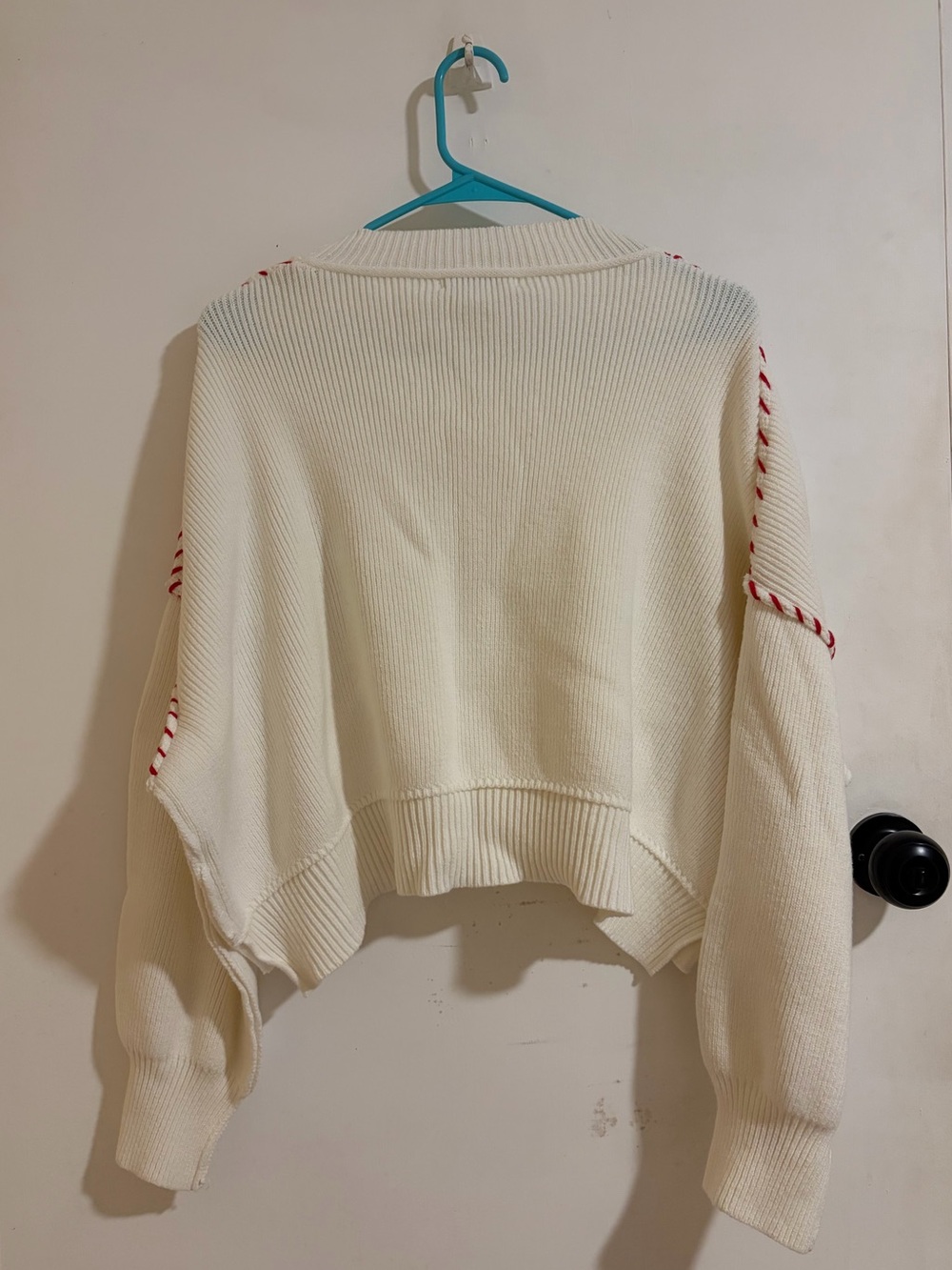 Miou Muse USA Rope Letter Oversized Ivory Sweater Patriotic - Picture 3 of 4